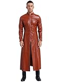 FEESHOW Herren Ledermantel Lang Gothic PU Leder Matrix Mantel Mittelalter Steampunk Militär Blazer Jacke Halloween Karneval Kostüm Braun L