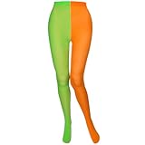 Boyiee Weihnachten Karneval Halloween Gestreift Strumpfhosen Volle Füße Gestreifte Socken für Frauen (Orange und Grün)