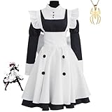 Anime Black Butler Mey-Rin Cosplay KostüM Dienstmädchen-Outfit Kostüm für Halloween Karneval Outfits mit Halskette Geeignet für Bühnenspiele, Geschenke, Cosplay-Liebhaber, Comics Expo (Schwarz, 2XL)