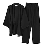 un-brand Japanischer Kimono-Baumwoll-Hanfu-Pyjama-Anzug für Herren in Übergröße Zen-Kleidung Taoistische Kleidung (Größe XL, Schwarz)