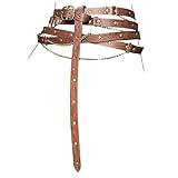 HiiFeuer Mittelalterlicher DIY-Kunstleder-Metallkettengürtel, Vintage Verstellbarer dünner Gürtel für Frauen, Retro Skinny Gürtel für Kleider (Braun A)