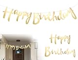 Lhbwhiz Happy Birthday Banner,Glitter zum Aufhängen Girlande Geburtstags Partydeko,für Erwachsene und Kinder Geburtstag Party dekoration Banner(Gold)