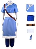 Foanja Katara Kostüm Damen Avatar Katara Kung Fu Anzug mit Halskette für Halloween Karneval Geburtstag Party Maskerade Fancy Verkleidung Costume