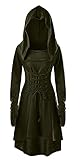 chuangminghangqi Renaissance Kostüm Damen Robe zum Schnüren Mittelalter Kleid mit Kapuze Langarm Retro Gothic Cosplay Halloween Karneval (M, Grün)
