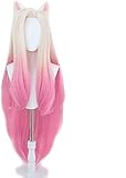 SEIZIS Wig Anime Cosplay KDA Baddest Ahri Cosplay Wigs KDA Cosplay Blonde Mixed Pink Wigs with Ears Heat Resistant Synthetic Hair Game Cos