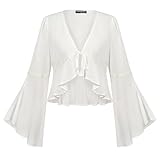 SCARLET DARKNESS Damen Sommer Tops Lace-up Glockenärmel mit Rüschen High Low Mittelalter Cardigan Weiß XXL