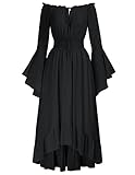 Damen Viktorianisches Rockabilly Kleid Off Shoulder Lace-Up Fairy Medival Dress Schwarz XXL