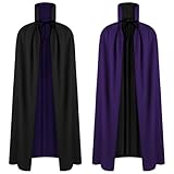AOOWU Halloween Kostüm Umhang, Damen Vampir Cape, Vampir Umhang mit Kragen, Umhang Schwarz Lila Doppelseitig, für Erwachsene, für Halloween Weihnachten Karneval(150CM)