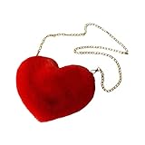 Damen Handtasche Herz, Umhängetasche Klein Plüsch, Herz Kunstfell Handtasche, Süße Heart Bag, Herz Clutch Geldbörse für Cocktail Outdoor Karneval Reisen Alltag Festival Geschenk, Rot