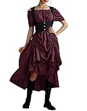 SCARLET DARKNESS Damen Steampunk Corsagen Kleid Cosplay Festlich Party Abend Trachtenkleid Rotwein L
