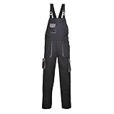 Portwest TX12 Herren Texo Kontrast Latzhose Arbeitslatzhose Schwarz, L