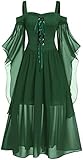 Yeehliny Mittelalter Kleid Damen Renaissance Mittelalter Kostüme Kleid Trompetenärmel Gothic Retro Kleid Halloween Fasching Karneval Kostüm Vintage Mittelalterkleid für Damen