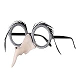 W WIDMANN MILANO Party Fashion 1943W - Brille mit Hexennase und Augenbrauen aus schwarzen Federn, Halloween, Karneval, Mottoparty
