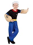 Popeye Comic Seemann Kinder-Kostüm 7-teilig - Hemd, Hose, Muskel-Arme und Matrosenmütze (110-116)