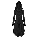 TSIRNK Gothic Kleid Damen,Mittelalter Kleidung Damen,Halloween Kostüm,Renaissance Mit Kapuze Kleid für Halloween Karneval (Schwarz, S)