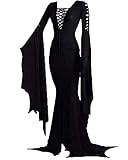 LUYANA Damen Vintage Abendkleider Elegante V-Ausschnitt Partykleid Lace up Kostüme Schnürkleid Schwarz M