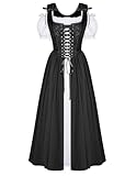 SCARLET DARKNESS Damen Mittelalter Kleid Schwarz Corsagenkleid Schulterfrei Lace-up Trachtenkleid mit Taschen Maxikleid 38