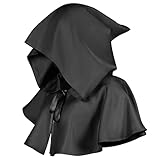 Halloween Kapuzen Kurz Umhang, Sensenmann Mantel Kostüm Gevatter Tod Kapuze, Halloween Vintage Mittelalter Unisex Kostüm Cosplay Zubehör Dress Up Tod für Erwachsene Halloween Karneval, Schwarz