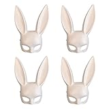 QSDGFH 4 Stück weiße Hasenmaske, Kaninchen-Maske, Tier-Halbgesichtsmaske, Kostüm-Zubehör für Halloween, Oster-Party, Damen Maskerade Geburtstag