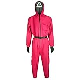 LILIHOT Game Kostüm Staffel 2,Fasching Kostüm Costume Merch für Erwachsene Cosplay Jumpsuit Set Rot Overall mit Kapuze ohne Maske,für Karneval Fasching Halloween(#A Red,S)