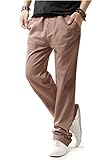 HOEREV Men Casual Strandhosen Leinen Hose- Gr. M (Taille 33-35 zoll), Braun