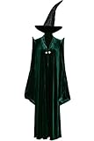 LIKUNGOU Damen McGonagall Cosplay Kostüm Magischer Zauberer Robe mit Spitzhut für Frauen Halloween Samt Grün (X-Large)