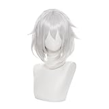 Paimon Cosplay-Perücke für Genshin Impact, weiße Kurzhaarperücke, Anime-Kostümperücke mit glattem Haar und Pony