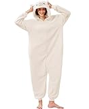 Kidukso Alpaka Strampler Pyjamas Niedliche Alpaka Nachtwäsche Erwachsene Tier Pyjamas Halloween Weihnachten Karneval Kostüm, Beige XL