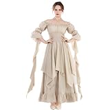 Fiamll Viktorianisches Kleid Renaissance Kostüm Damen Gothic Hexenkleid mittelalterliches Maxikleid Ladies Hochzeitskleid (Beige S/M)