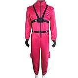 MIMIKRY Koreanisches Gamer Kostüm Erwachsene Overall Rot Lang Gruppenkostüm Korean Game Herren Damen, Variante:Kostüm ohne Maske - Gr. S