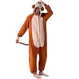 Spooktacular Creations Unisex Erwachsene AFFE Pyjama Plüsch AFFE Kostüm mit Hut und Schwanz für Dress Up Party Rollenspiele Themenpartys Halloween Kostüm (Medium) Braun