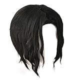 Anime-Cosplay-Perücke Kibutsuji Muzan Perücke für Männer und Frauen Schwarz Lockig Haare für Halloween, Karneval, Kostümparty mit gratis Perückenkappe