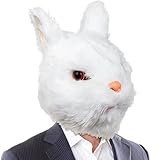 CreepyParty Weißer Hase Maske Niedlicher Hasenkopf Tier Latex Voller Kopf Realistische Masken Kostüm für Halloween Karneval Ostern