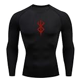 Fosike Berserk Manga Bedrucktes Basketball-Tights Für Herren, Schnell Trocknende Fitness-Bekleidung Mit Langen Ärmeln Lauftraining Kleidung, T-Shirt Mit Hohem Stretchanteil-Black||S