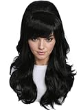 Linfairy Lange gewellte Rotbraun Kupferperücke Big Bouffant Bienenstock Perücken für Frauen passend für 50er 80er Jahre Kostüm schwarz