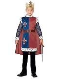 Smiffys King Arthur Mittelalter Kostüm, Rot, mit Wappenrock, Umhang und Krone