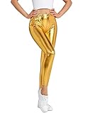 NewL Damen-Leggings, glänzend, metallisch, Sport-Leggings, helle Bleistifthose, Fitness, Mode, Jeggings, Bonbonfarben, Gold, M