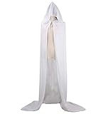 CHSYOO weißen Kapuzenmantel langen Samt Umhang mit Kapuze Robe für Halloween Kostüm Partei Hexe Teufel Vampir Kostüm Fancy Dress