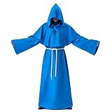 Myir JUN Mönch Robe Kostüm Mönch Priester Gewand Kostüm mit Kapuze Mittelalterliche Kapuze Herren Mönchskutte (Blau, X-Large)