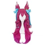RiRaku Anime Cosplay Perücke Spirit Blossom Ahri with Ears Purple Red Long Halloween Kostüm Cosplay Perücke,Für Party Karneval Weihnachten(Color:b)