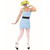 OFFIZIELL LIZENZIERTES POWERPUFF GIRLS BUBBLES KOSTÜM. IKONISCHEN 90ER JAHRE CARTOON CHARAKTER KOSTÜM BLAUES KLEID, WEIẞE STRUMPFHOSE, BLAUE BUBBLES BRILLE UND PERÜCKE. GRÖẞE: X-KLEIN