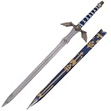 Zelda Master Schwerter – Link Hylia Master Schwert, Metall Schwert für Zelda Kostüm & Zelda Geschenk, zerfallenes Master Schwert mit Ständer (Zelda Schwert blau)