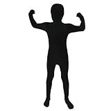 Morphsuits Schwarzer Ganzkörperanzug für Kinder, Lustiges Faschingskostüm Jungen Mädchen - L (120cm-137cm)