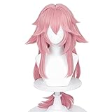 NiceLisa Cosplay Perücke Yae Miko Genshin Impact Frauen Rollenspiele Perücken Lange rosa Perücke für Halloween Weihnachten Karneval