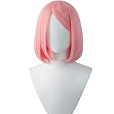 Anime Cosplay Perücke, Haruno Sakura Perücke, Pink Bobo Kurzhaar Perücken Rollenspiel Perücken mit Perückenkappe, für Party Halloween