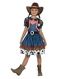 Smiffys Texanisches Cowgirl-Kostüm, Blau, mit Kleid, befestigter Weste und Hut