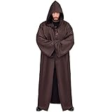 Myir JUN Umhang mit Kapuze, Kostüm Herren Robe mit Kapuze Halloween Cape Gewand Karneval Fasching Männer Erwachsene Cosplay Party Outfit (Braun, XXL)