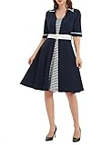 Yieks Damen 50er Jahre Kleider Vintage Festlich Marine Matrosen Kleid Sommer Party, Marinenblau Gr. 48