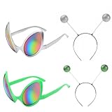 4 Stück Alien Brille Alien Haarreif Anzug, 2 Stück Antennen Kopfband 2 Stück Alien Sonnenbrille Alien Kostüm FüR Halloween, Weihnachten, Karneval Party Kostüm Zubehör