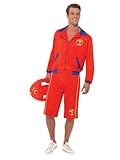Smiffys Rettungsschwimmer-Kostüm für Herren Baywatch, Rot, mit Jacke & langen Shorts